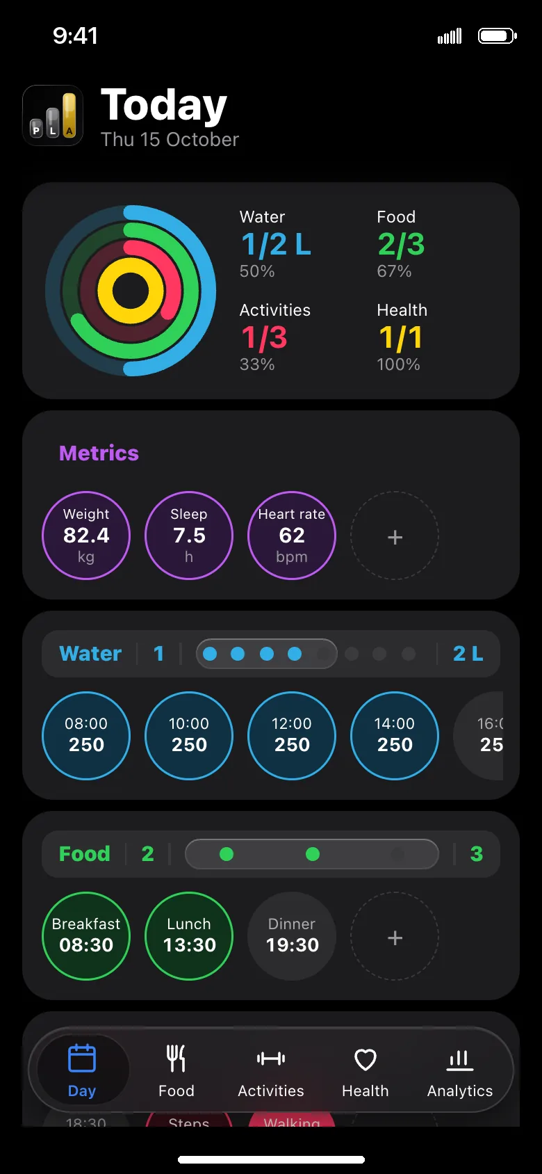 Today screen in the PLA app